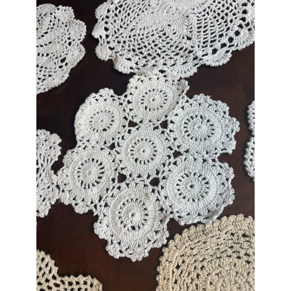 Vintage Hand Crochet Doily Lot  White Cream Lace Floral Cottagecore Boho
